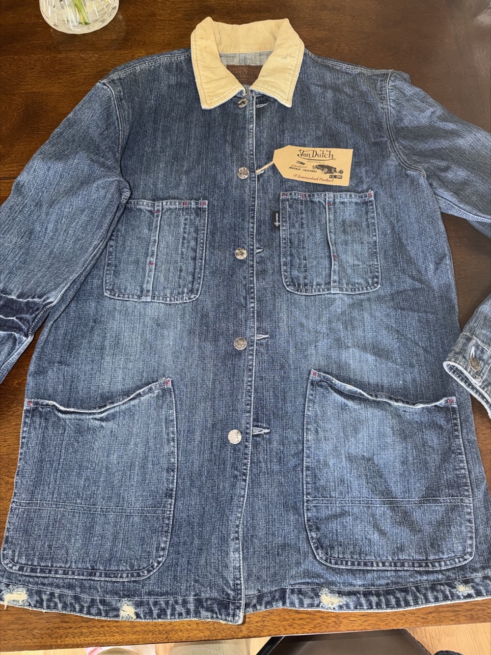 Von Dutch Denim Shirt Jacket Blue & Cream Size XXL NWT